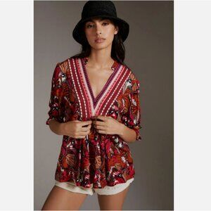 Bl^nk London x Anthropologie Stephanie Red Brown Butterfly Top XL